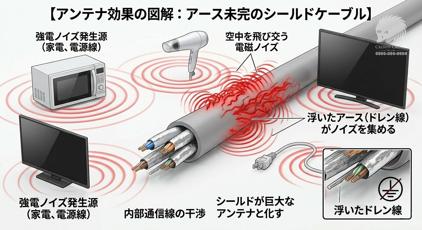1a4498cd289efd16b9b08873a9cf3f97 | 【プロが解説】Cat6A LAN配線工事の罠。UTP（非シールド）とU/FTP（シールド付き）の正しい選び方 | 高品質工事専門会社のクラウンクラウン（テレビアンテナ・スターリンク・防犯カメラ）