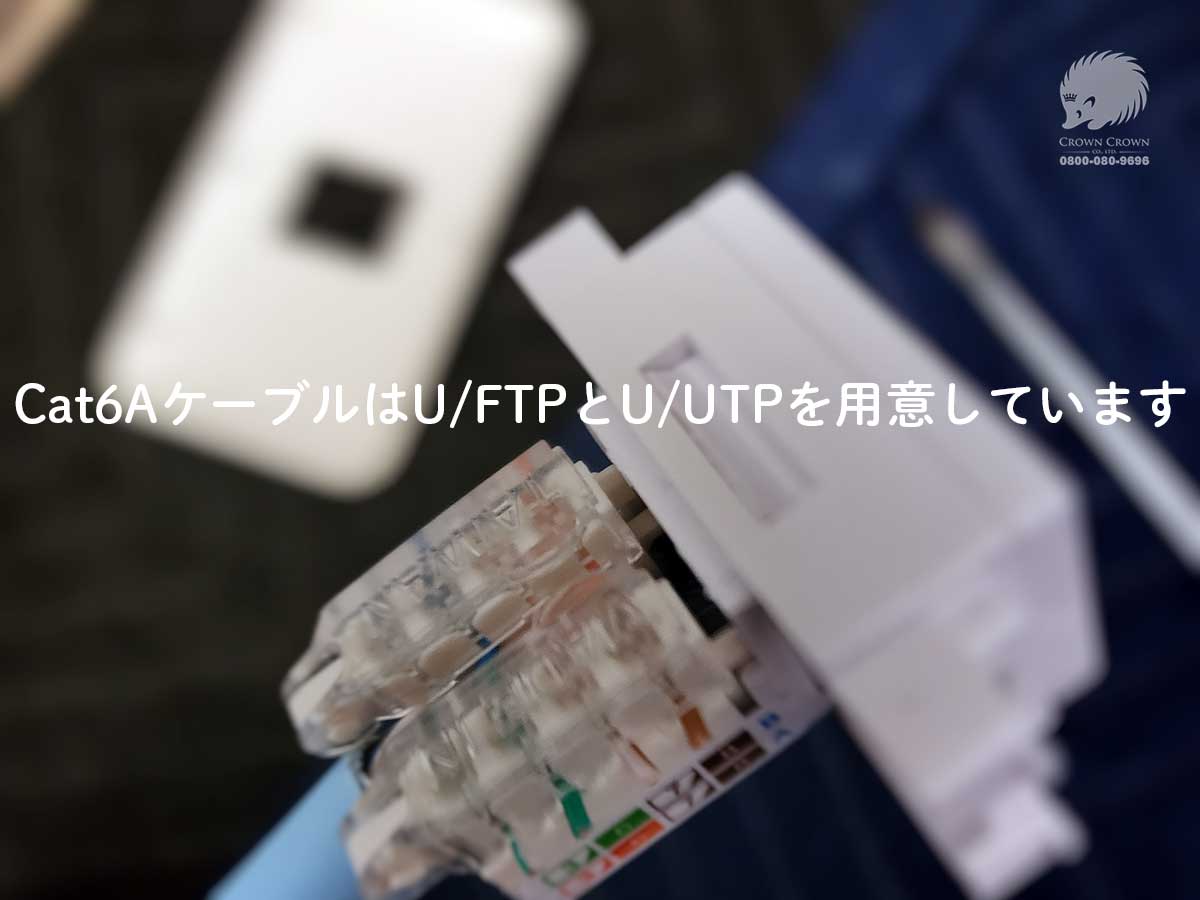 新しく設置したCat6A壁面端子。アース端子がなかったためU/FTPではなくU/UTPを使用