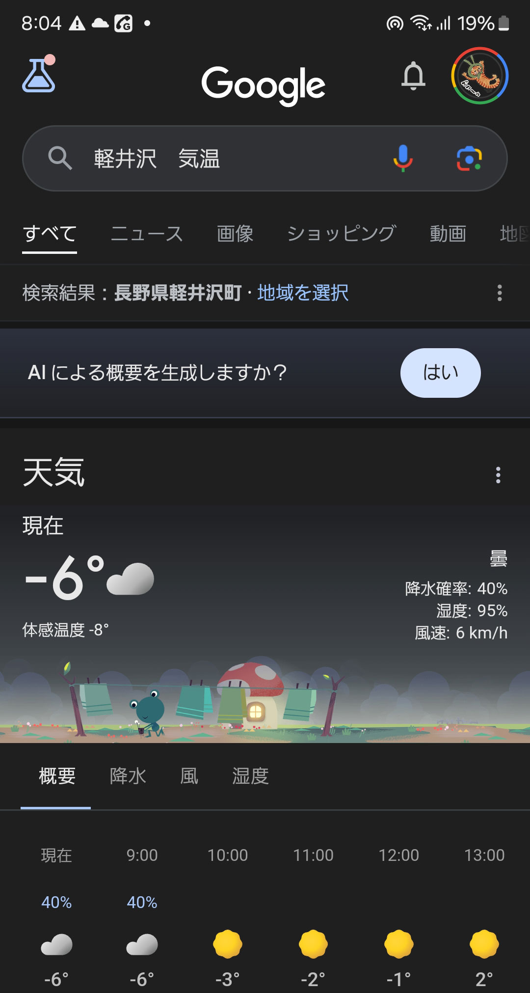 軽井沢町の体感温度はマイナス8度